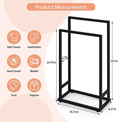 Freestanding Towel Rack 2 Tier Towel Holder Stand Small Hand Towel Drying Rack Black Towel Blanket Racks for Bathroom Laundry Room Bedroom Pool (Matte Black) - color: Black