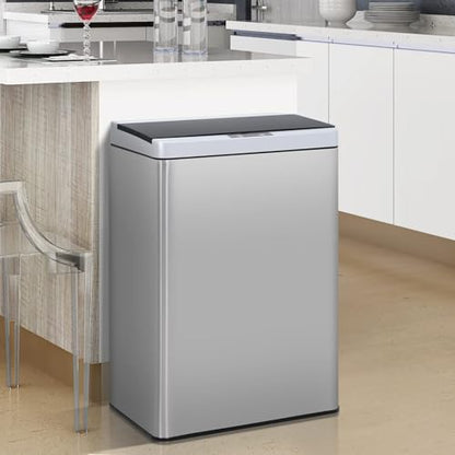 13 Gallon/50 Liter Kitchen Trash Can, Stainless Steel Garbage Can with Lid, Foot Pedal, Fingerprint-Resistant Finish, Soft Close Lid, Automatic Motion Sensor Trash Can for Kitchen Bathroom Office