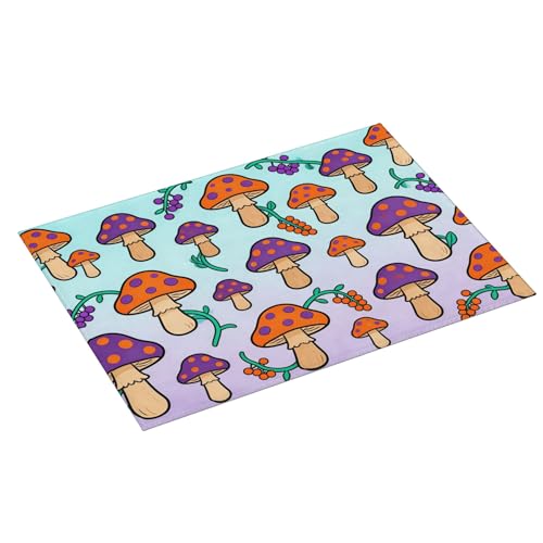 Cute Cartoon Mushroom Kitchen Dish Drying Mat Absorbent Reversible Microfiber Pad Fast Drying Countertop Protector Large “18 x 24" Dish Mat - color: Blue-purple-Mushroom