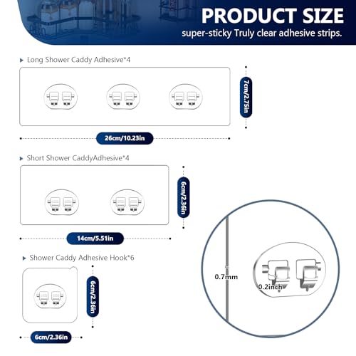 14 Pack Shower Caddy Adhesive Replacement, Strong Adhesive Hooks for Shower Caddy, Shower Shelf Adhesive No Drilling, for Bathroom Storage Shelves and Kitchen Racks & Soap Holder - color: Transparent-14 Pack
