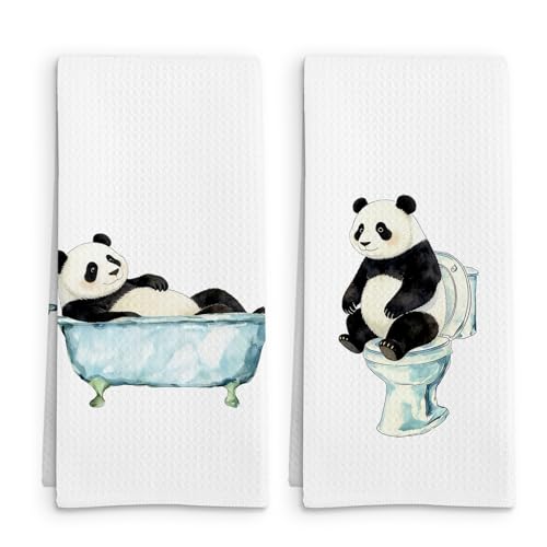 Funny Panda Gifts for Kids Women Hand Towels Set of 2, Forest Panda Hand Towel, Cute Forest Cabin Animal Decorative Towels for Bathroom, Funny Pandas Lovers Kids Bathroom Decor, 16x24in - color: Panda