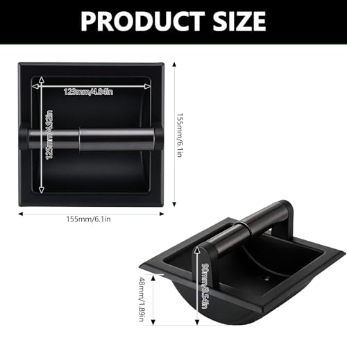 1 Pcs Matte Black Recessed Toilet Paper Holder for Large Rolls, Pivoting Black Toilet Paper Holder Wall Mount Stainless Steel, in Wall Toilet Paper Holder Black, Bathroom Toilet Paper Wall Holder
