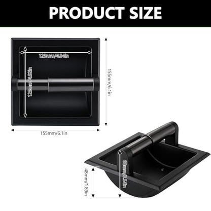 1 Pcs Matte Black Recessed Toilet Paper Holder for Large Rolls, Pivoting Black Toilet Paper Holder Wall Mount Stainless Steel, in Wall Toilet Paper Holder Black, Bathroom Toilet Paper Wall Holder