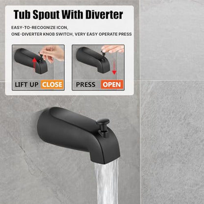 Heyalan 8 Inch Shower Set with Tub Spout and Valve,Brushed Nickel | 8-inch square rainfall head, tub spout with diverter, male-thread rough-in valve, single-handle control and wall-mount design - color: Matte Black, size: 8 Inch Square Shower Head