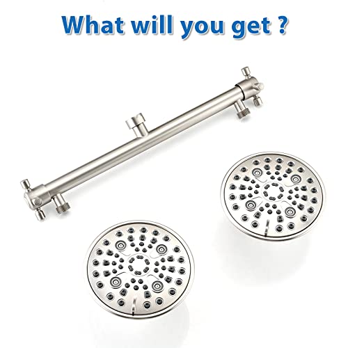 Proox Double Shower Head with Built-in Valve, High Pressure 6 Setting Dual Shower Head Design for Couple on Walk-in Bathroom or Single on Bathtub Bathroom - Brushed Nickel - color: Brushed Nickel