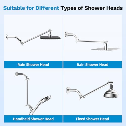All-Metal Shower Extension Arm, G1/2" Universal/Adjustable, 11-Inch, Black | Brass Flexible Shower Head Extender Height/Angle Adjusted, Stainless Steel Pipe Extending with Lock Joint for Rain Showerhead - color: Chrome, size: 11 Inch