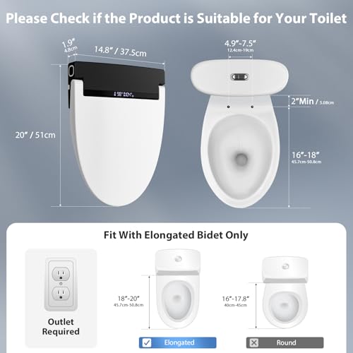 Baotree Elongated Electric Toilet Seat, Smart Heated Toilet Seat with Warm Water & Dryer, Feminine & Child Hip Wash, Wireless Remote, Self-Clean, Stainless Steel Nozzle, Adjustable Water Pressure - color: White