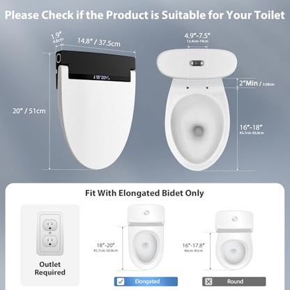Baotree Elongated Electric Toilet Seat, Smart Heated Toilet Seat with Warm Water & Dryer, Feminine & Child Hip Wash, Wireless Remote, Self-Clean, Stainless Steel Nozzle, Adjustable Water Pressure - color: White