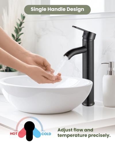 gotonovo Bathroom Vessel Sink Faucet Metal Pop Up Drain, Oil Rubbed Bronze | Tall Bathroom Faucet 1 Hole Single Handle Modern Round Body, cUPC Water Supply Hoses, for Basin Vanity Lavatory Restroom Rv - color: Bronze
