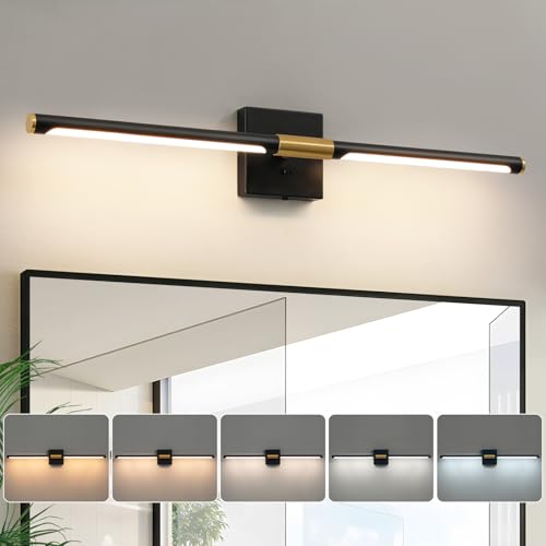 Epinl 32 Inch Black and Gold Bathroom Vanity Light, 360° Rotatable LED Vanity Light Bar, 5CCT Dimmable Bathroom Lighting Fixture Over Mirror, High CRI Modern Vanity Lights for Bathroom, Bedroom - color: Black+Gold, size: 32 inch