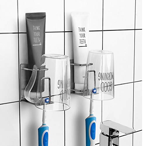 Toothbrush Holder Wall Mounted, Stainless Steel Bathroom Organizer for Electric Toothbrush, Toothpaste & Cup, No Drill Adhesive Shower Caddy (Silver,2 Pack) - color: Silver (2 Pack)