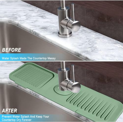 Sink Splash Guard Silicone Sink Faucet Mat Sink Accessories | for Kitchen, Bathroom, Sink Sponge Holder (Green) - color: Green