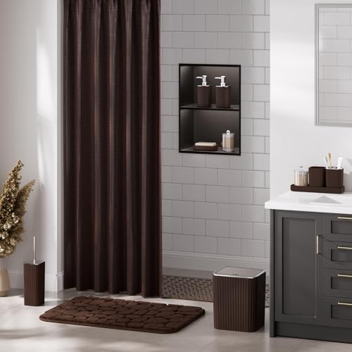 XLHOMO 26PC Bathroom Accessories Set - Gorgeous Brown Bathroom Set, Bathroom Accessory Set, Shower Curtain Set with Bathtub Mats for Shower Tub, Trash Can & Soap Dispenser - size: Bath Set+Bathtub Mat+Shower Curtain&Rugs, style: Brown&Silver