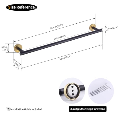 GERZWY Black & Gold Towel Bar, 30 Inch Stainless Steel Bathroom Wall Mounted Towel Rail, Hand Towel Holder AG1101C75-BD - color: Black & Gold, size: 30 Inch (Pack of 1)