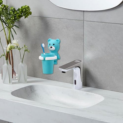 Kids Toothbrush Holder with Cup Set Bear Shaped Cute Toothbrush Holder Wall Mounted Toothbrush Holder Kids Children Home School Bathroom Supplies Gifts