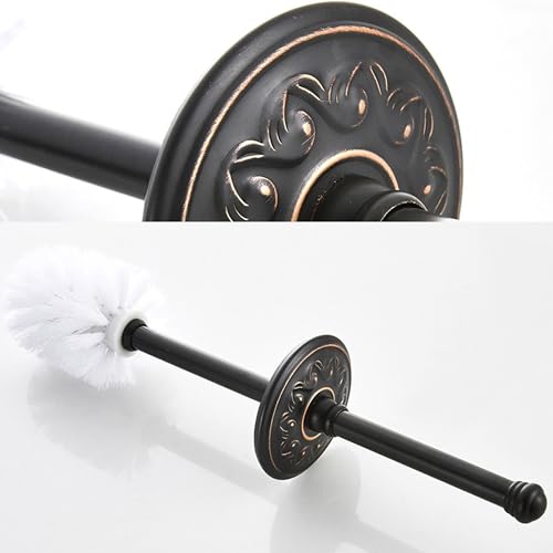 Oil Rubble Bronze Brass Bath Toilet Brush Holder Set, Wall Mounted Black Bathroom Hardware Accessories, Pattern Carving Design - color: Toilet Brush Holder Set