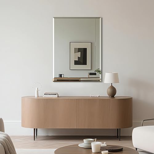 Ruomeng Wall Mirror Bathroom Mirrors for Wall 40" x 30", Frameless Rectangle Mirror with Beveled Edge Wall Mounted Mirror for Vanity and Entryway - size: 40"L x 30"W