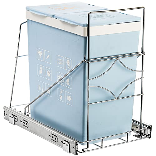 Youeon Pull Out Trash Can Under Cabinet, Adjustable Stainless Steel Under Sink Trash Can Pull Out, Slide Out Garbage Shelf, Fit for 7-11 Gallon Trash Can(Not Included)
