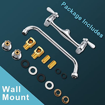 Wall Mount Commercial Sink Kitchen Faucet 8 Inch Adjustable Center | 8 Inch 360 Swivel Spout, Lead-free Brass, For Restaurant Laundry Utility Room, Easy to Install, CUPC NSF Certified - color: A Chrome, size: 8 Inch Spout