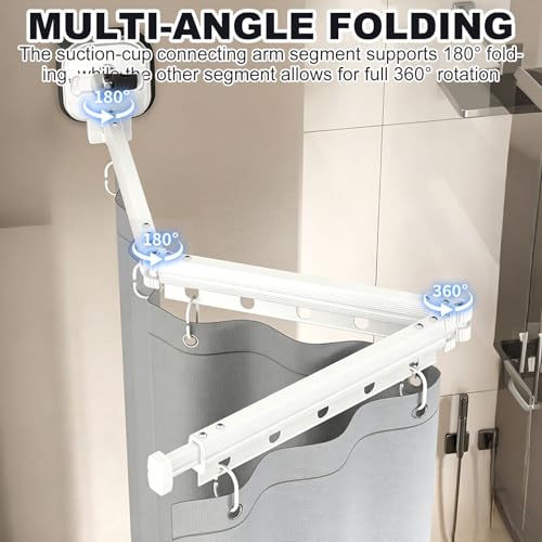 Wall Mounted Folding Shower Curtain, Punch-Free Suction Cups Folding Shower Curtain Rod, Adjustable Heavy Duty Shower Rod with Curtains for Bathroom Bathtub(Gray,4-Folds (Curtain 1.8m x 2m)) - color: Gray, size: 4-Folds (Curtain 1.8m x 2m)