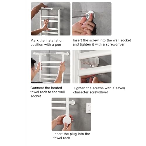 Wall Mounted Towel Warmer Rack, 8 Bars Heated Towel Warmer Rack with Intelligent Digital Display,Built-in Smart Timer,104℉-149℉, with Top Shelf for Bathroom (White)