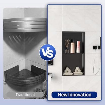 NLShan Shower Niche No Tile Needed: Recessed and Stainless Steel Wall Niche with Double Shelves - Easy Installation for Shower Storage