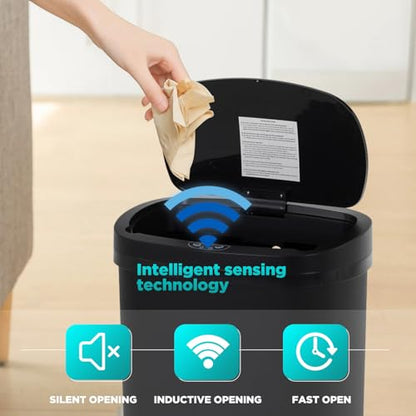 PayLessHere | 13 Gallon Plastic Trash Can | Black | Pack of 1 | Automatic Touchless Lid with Motion Sensor | Kitchen Garbage Can with Waterproof Design | for Home, Office, Bathroom - color: Black