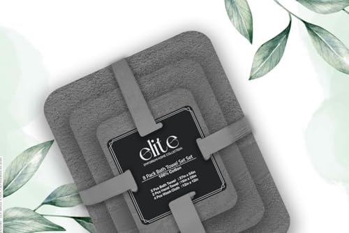 ELITE 8-Piece Zero Twist Cotton Bath Towel Set – 100% Cotton Luxury Towels – Ultra Soft, Fluffy & Absorbent – Quick Dry, Durable & Fade Resistant – Spa Quality Bath, Hand & Washcloth Set (Grey) - color: Grey