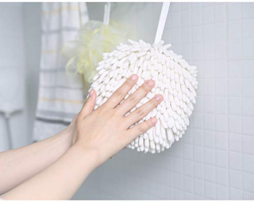 Ivymei 3 Pack Fuzzy Chenille Hand Towels Ball,Hanging Hand Towel with Loop for Kitchen Bathroom,Quick Dry Absorbent Hand Bath Towel(White) - color: White