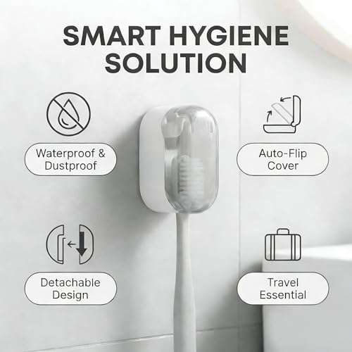 3 Pack Toothbrush Holder, Auto-Flip Cover & Dustproof (Gray) | Wall Mount Toothbrush Organizer, Detachable Design, Fits Manual & Sonic Brushes, Bathroom Storage for Family & Travel - color: Gray 3pcs