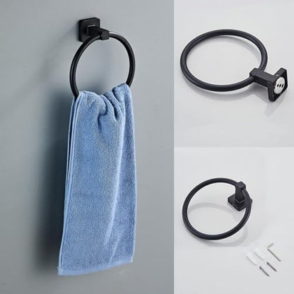 Matte Black Bathroom Hardware Set 4 Pieces,Bathroom Accessories Set Stainless Steel Wall Mounted, Hand Towel Bar, Towel Ring, Robe Towel Hooks,Toilet Paper Holder,Towel Bar Set, 23.6 Inch - color: Matte Black, size: 23.6Inch