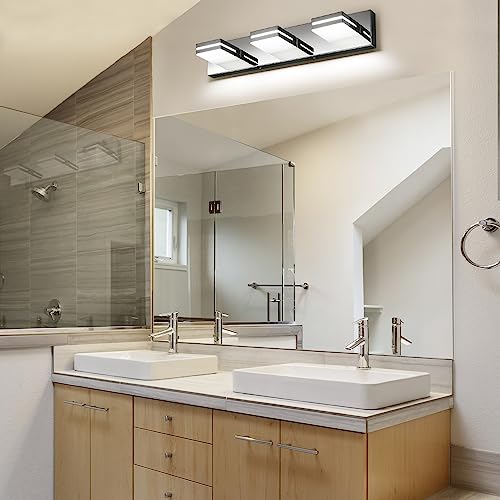 SineRise LED Modern Bathroom Vanity Light Fixtures, Modern Acrylic Bathroom Wall Lighting Fixtures Over Mirror, 3-Light, 24-Inch, Chrome, 100%-0% White - color: Chrome, 100%-0% White, size: 3-Light, 24-Inch
