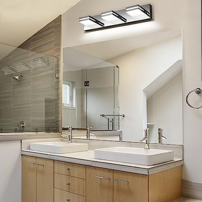 SineRise LED Modern Bathroom Vanity Light Fixtures, Modern Acrylic Bathroom Wall Lighting Fixtures Over Mirror, 3-Light, 24-Inch, Chrome, 100%-0% White - color: Chrome, 100%-0% White, size: 3-Light, 24-Inch