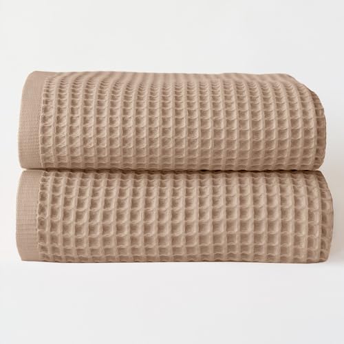 Premium Waffle Bath Sheet Towels Pack of 2 Extra Large 35x71 inch - 100% Turkish Cotton, Waffle Weave, Quick Dry, Lint Free, Light, Thin, Oversized Bath Towel (Brown, Set of 2 Bath Towels) - color: Brown, size: Set of 2 Bath Towels