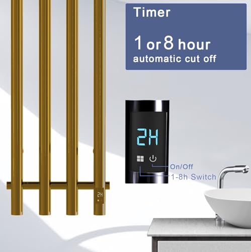 Heated Towel Rack, Towel Warmer with Timer, Wall Mounted hot Towel Warmer Rack for Bathroom, Hardwired or Plug-in Models Vertical Towel Heater (Gold) - color: Gold