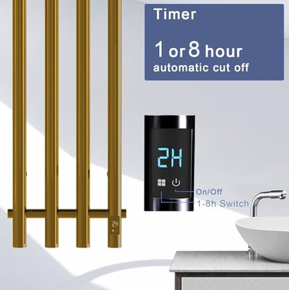 Heated Towel Rack, Towel Warmer with Timer, Wall Mounted hot Towel Warmer Rack for Bathroom, Hardwired or Plug-in Models Vertical Towel Heater (Gold) - color: Gold