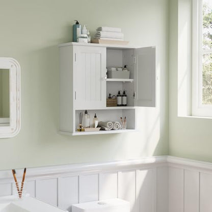 Smuxee White Bathroom Cabinet Wall Mounted, Small Bathroom Medicine Cabinet with 2 Door Adjustable Shelves, Bathroom Wall Cabinet Over Toilet for Laundry Room Kitchen - color: White Small