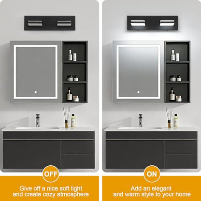 SineRise LED Modern Bathroom Vanity Light Fixtures, Modern Acrylic Bathroom Wall Lighting Fixtures Over Mirror, 2-Light, 15.5-Inch, Black, White - color: Black, White, size: 2-Light, 15.5-Inch