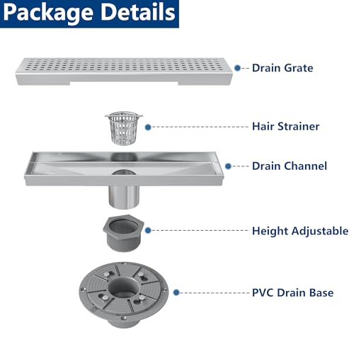 Neodrain 12-Inch Brushed Linear Shower Drain with Quadrato Pattern Grate | 304 Stainless Steel Linear Drain,Rectangle Shower Floor Drain with Hair Strainer, shower drain base ,Fits Bathroom, Balcony - color: Brushed, size: 12 In