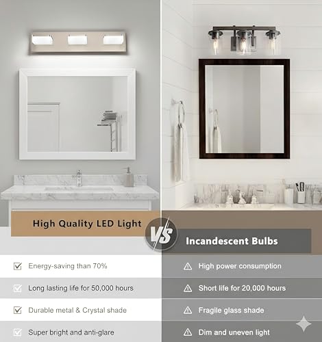 Brushed Nickel Vanity Lights for Bathroom - 3 Light Vanity Light Fixture - Dimmable LED Wall Sconces - Daylight 5500K - Elegant Bath Light Fixtures for Over Mirror - size: 3-Light,20Inch