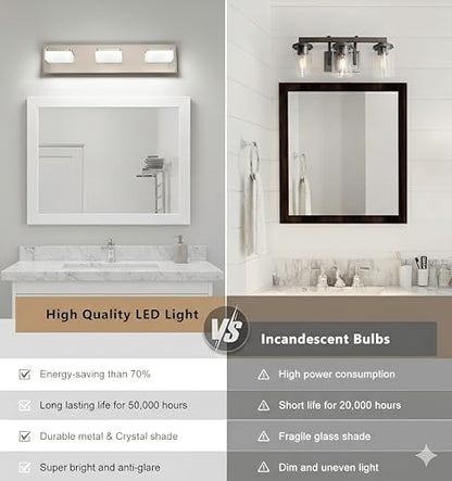 Brushed Nickel Vanity Lights for Bathroom - 3 Light Vanity Light Fixture - Dimmable LED Wall Sconces - Daylight 5500K - Elegant Bath Light Fixtures for Over Mirror - size: 3-Light,20Inch