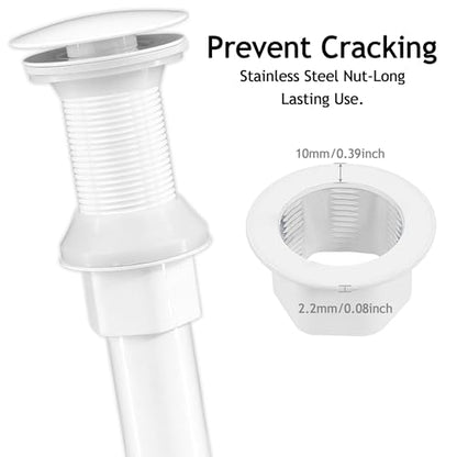 Bathroom Sink Drain,2 Pack White Drain Stopper Bathroom Sink Without Overflow,Pop Up Drain Assembly with Detachable Strainer Basket,Built-in Anti-Clogging, Stainless Steel Nut - color: 2 Pack-white-big Cap, style: Without Overflow