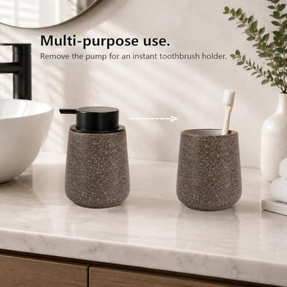 Ceramic Foaming Soap Dispenser - 14.5 oz Foam Hand Soap Dispenser Bathroom, Modern Refillable Dish Wash Soap Bottle for Kitchen with Large Easy-to-Press Pump (Brown) - color: Brown