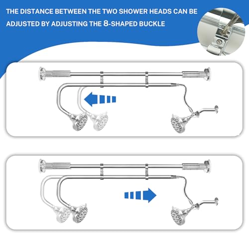 OURBAOFU Tandem Shower Heads, Double Shower Head for Couples, Dual Shower Head System for Two People, High Pressure and Adjustable Double Shower Heads (Silver) | Double Shower Head High Water Pressure,Adjustable 360° Rotation,48–78 In for bathrooms,Stainl