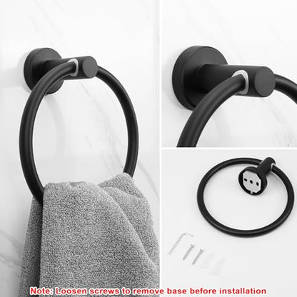 NearMoon Bath Towel Ring, Bathroom Hardware Accessories-Thicken Stainless Steel Hand Towel Holder for Bathroom, Modern Round Towel Hanger Wall Mounted (Matte Black, 1 Pack) - color: Matte Black