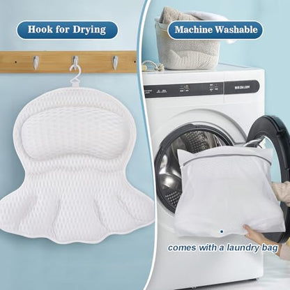 Bath Pillows for Tub - Soft, Relaxing Bathtub Accessory, Quick-Dry 4D Mesh | Head/Neck/Back Support, 6 Non-slip Suction Cups, Machine Washable, Wash Bag Included, Bath Essentials, Spa Gifts for Women