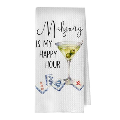 Martini Mahjong Kitchen Towels - Mahjong Gifts Decorative Waffle Dish Towels, Martini Gifts Hand Towel, Hostess Gift Tea Towel, 16×24 Inches - color: Mahjong- 35