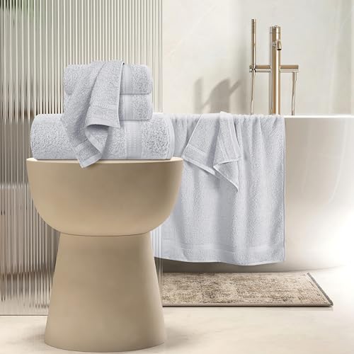 MyOwn 6 Piece Towel Set, 100% Combed Cotton - 2 Bath Towels, 2 Hand Towels, 2 Wash Cloths - 500 GSM Luxury Hotel Quality Ultra Soft Highly Absorbent Towel Set for Bathroom - Light Grey - color: Light Grey