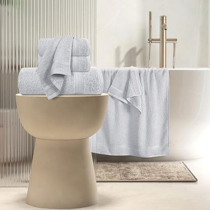 MyOwn 6 Piece Towel Set, 100% Combed Cotton - 2 Bath Towels, 2 Hand Towels, 2 Wash Cloths - 500 GSM Luxury Hotel Quality Ultra Soft Highly Absorbent Towel Set for Bathroom - Light Grey - color: Light Grey