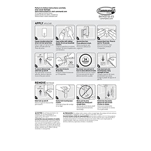 Command Bath Shower Small Water-Resistant Adhesive, Satin Nickel, 1 lb Capacity, 1 Squeegee, 1 Hook, 2 Strips, BATH32-SS-ES Caddy - size: 0